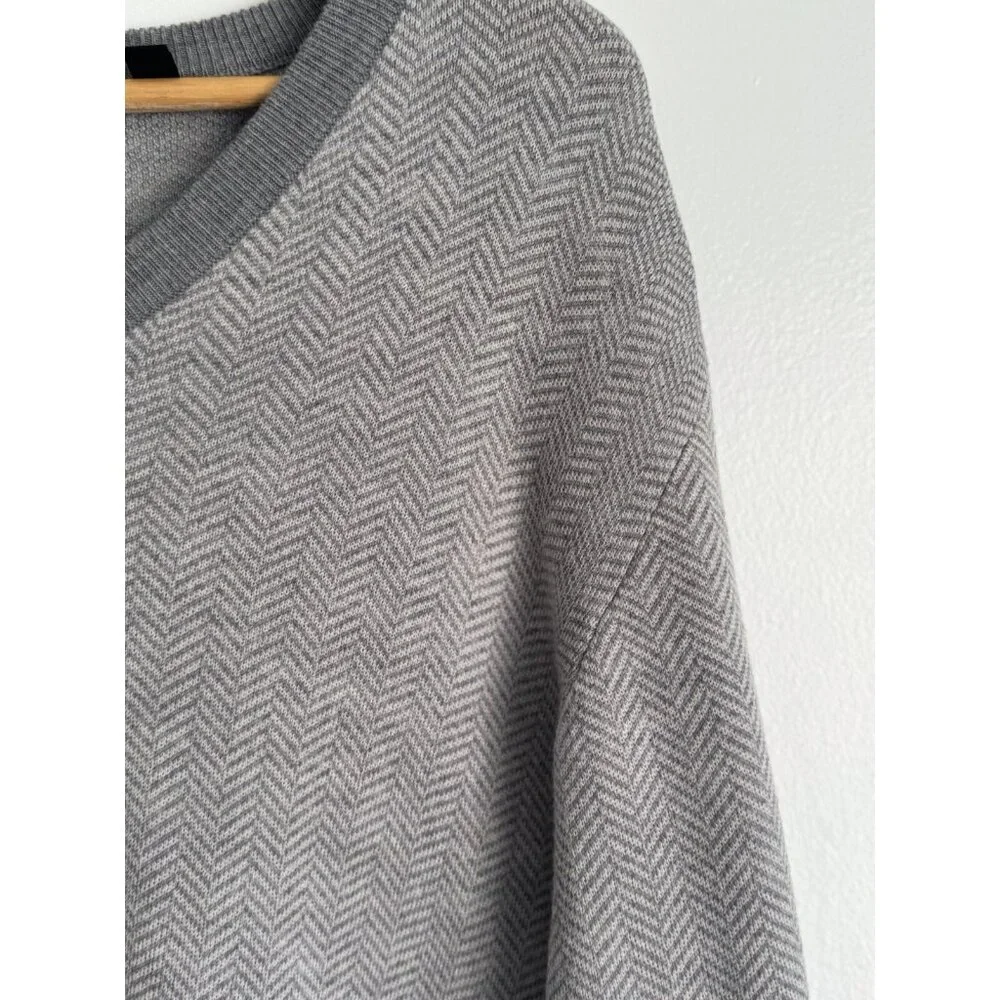 Williams & Kent Mens Gray Merino Wool Sweater Sz XXL V-Neck Urban Minimalist